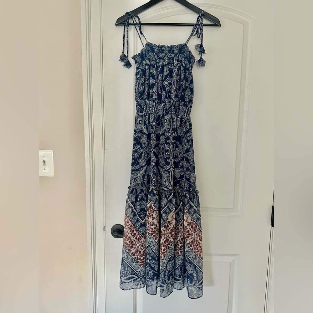 Misa Los Angeles Blue and Red Midi Dress